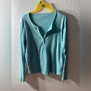 Turquoise long‎ sleeve henley.